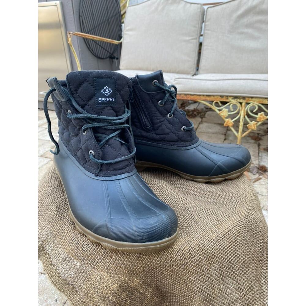 Black Sperry‎ Quilted Nylon Rubber Duck Boots | Rain Snow | Muck - (Women's 9)
